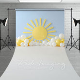 Aperturee - Aperturee Blue Wall Sun Balloons Cake Smash Sweep Backdrop